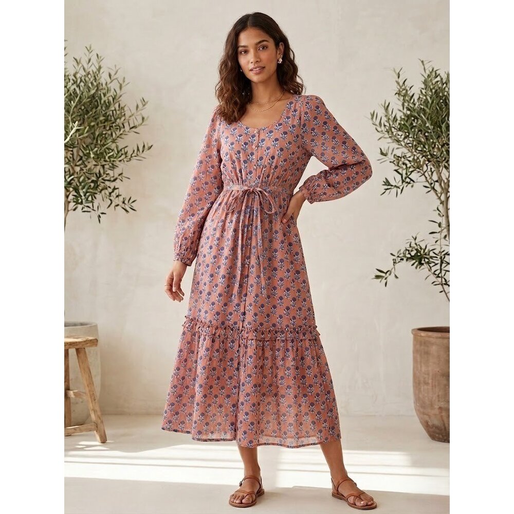 NWT Emerson Fry India Collection Lucy in Apply Blue Little Marigolds Dress S